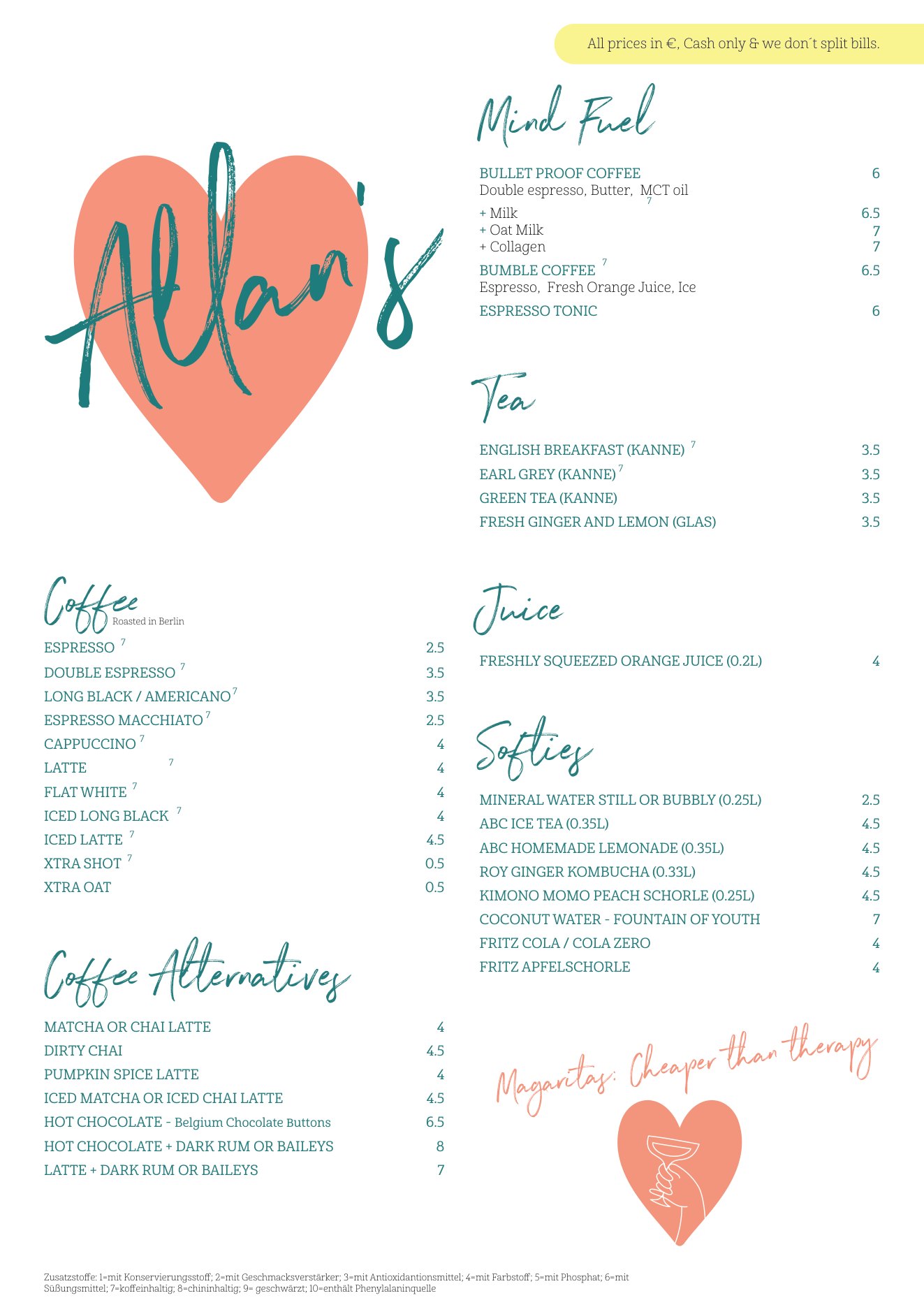 Drinks menu, page 1 of 2